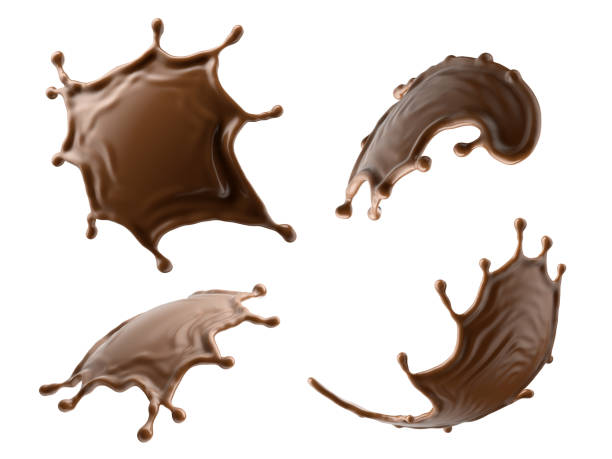istock 3d render, chocolate splash assorted shape collection, cacao drink or coffee, splashing cooking ingredient. Abstract brown liquid clip art set isolated on white background 1359349587
