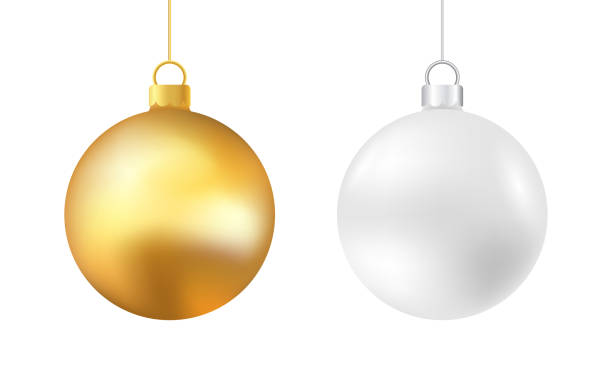 istock Christmas balls. Realistic Xmas decoration on white background. Gold and silver hanging balls. Glossy tree elements. Holiday decor set. Vector illustration 1359353320