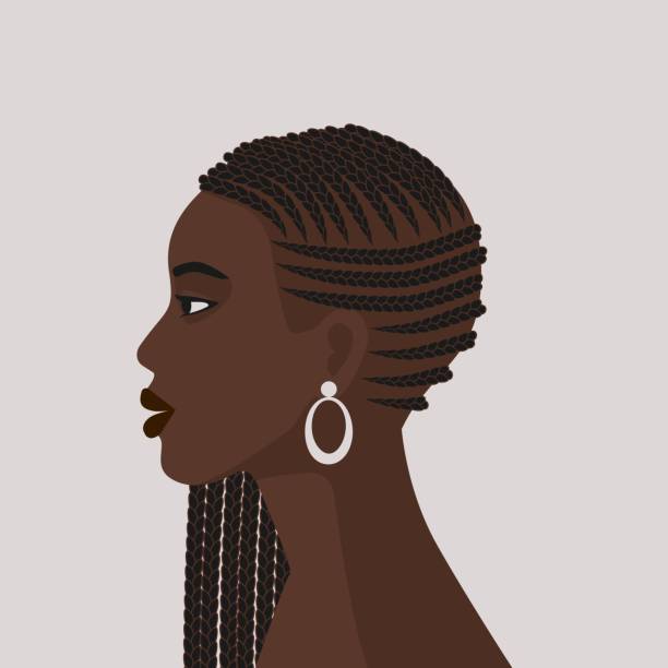 czarna dziewczyna z afrykańską fryzurą z warkoczem - braided women sensuality portrait stock illustrations