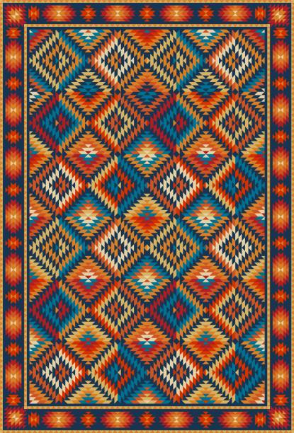 ilustrações de stock, clip art, desenhos animados e ícones de colorful oriental carpet with geometric pattern - carpet rug persian rug persian culture