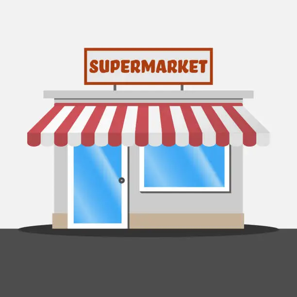 Vector illustration of supermarket or grocery store building