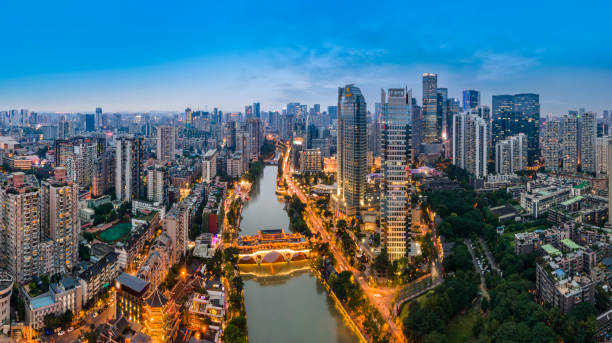 Aerial photography of the city night view of Chengdu, Sichuan Aerial photography of the city night view of Chengdu, Sichuan chengdu photos stock pictures, royalty-free photos & images