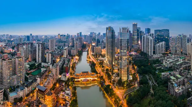 Aerial photography of the city night view of Chengdu, Sichuan