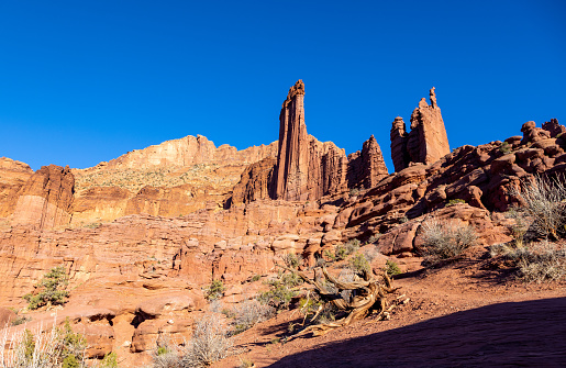the scenic rugged landscape of the Fisher Towers Moab Utah