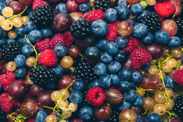 istock Gooseberries, blueberries, mulberry, raspberries, white and red currants. 1359357940