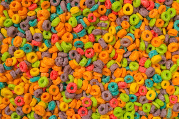 istock Sweet multicolored flakes, cereal loops. 1359358082