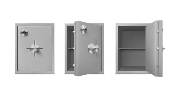 Vector illustration of Collection realistic metal safe with open and closed door vector illustration bank vault storage