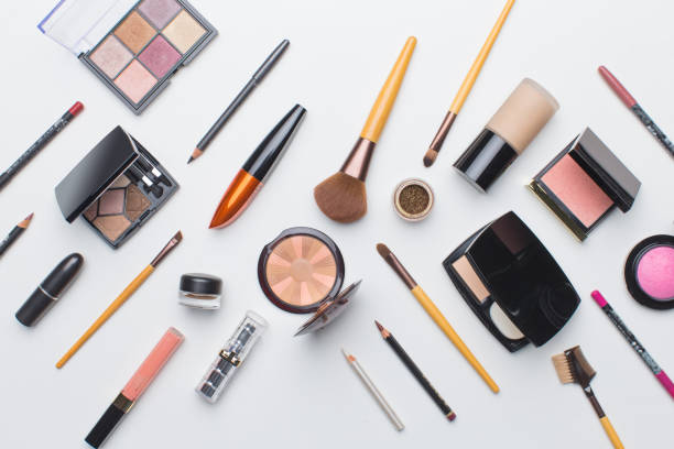 istock Set of cosmetics and brushes top view 1359362541