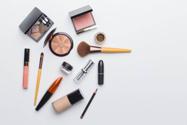 istock Set of cosmetics and brushes top view 1359362544