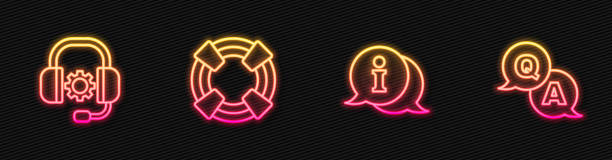 istock Set line Information, Headphones, Lifebuoy and Question and Answer. Glowing neon icon. Vector 1359362709