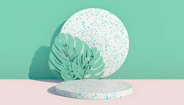 istock Mockup, podium, display with monstera leaves tropical plant background, 3d render 1359362736