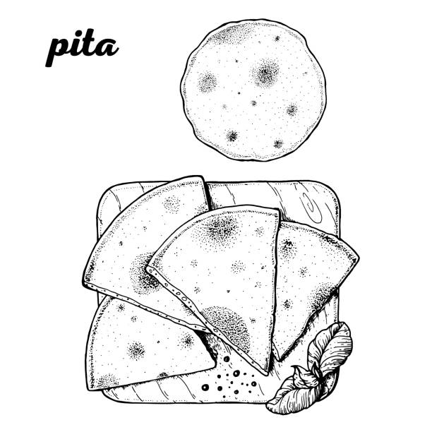 Pita hand drawn illustration. Greek cuisine. Linear graphic. Food sketch. Pita hand drawn illustration. Greek cuisine. Linear graphic. Food sketch. greek pita stock illustrations