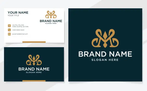 Vector illustration of Initial letter M luxury emblem for company with business card template