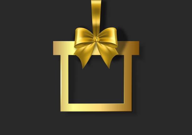 illustrazioni stock, clip art, cartoni animati e icone di tendenza di cartolina natalizia con cornice e fiocco d'oro. - gift box