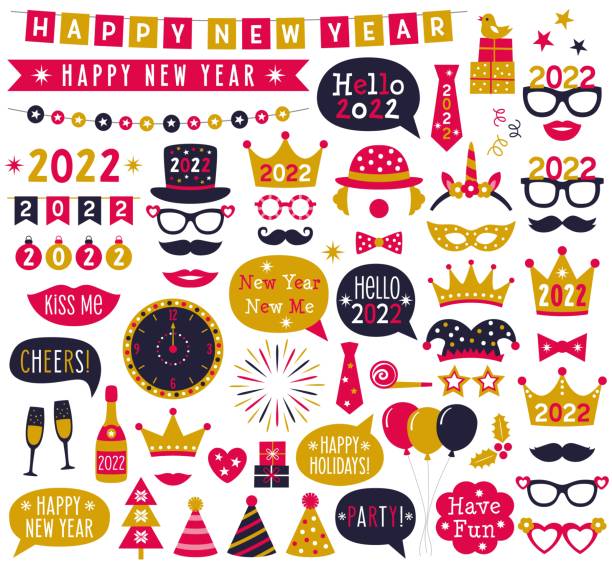 stockillustraties, clipart, cartoons en iconen met new year 2022, vector party clip art - party hat icon