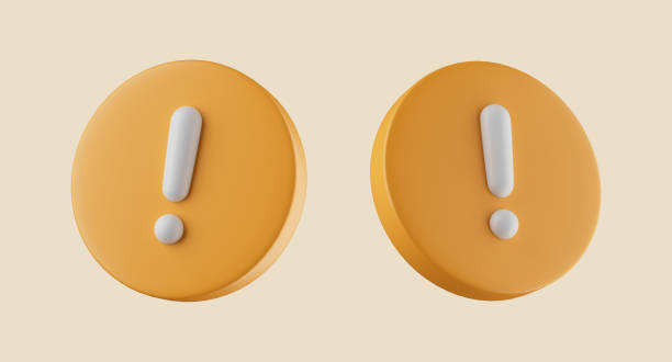 Simple warning icon with exclamation point symbol on both sides 3d render illustration. Isolated object on background