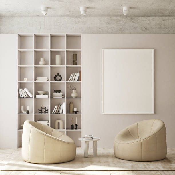 istock mock up poster frame in modern interior background, living room, Scandinavian style, 3D render, 3D illustration 1359379315