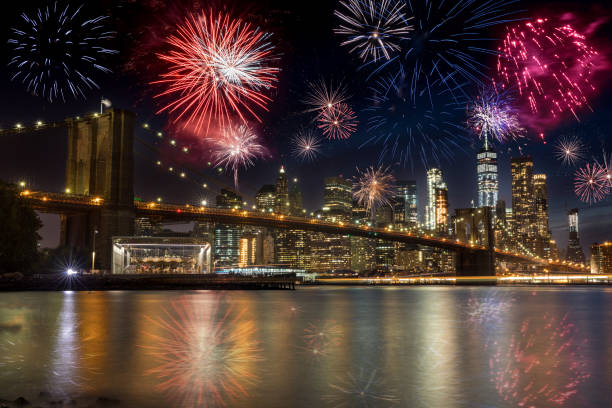 istock Fireworks in New York at Brooklyn bridge and downtown Manhattan 1359379431