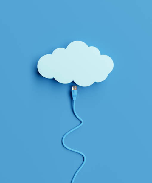 cartoon cloud avec un câble ethernet - network connection plug network server cable data photos et images de collection