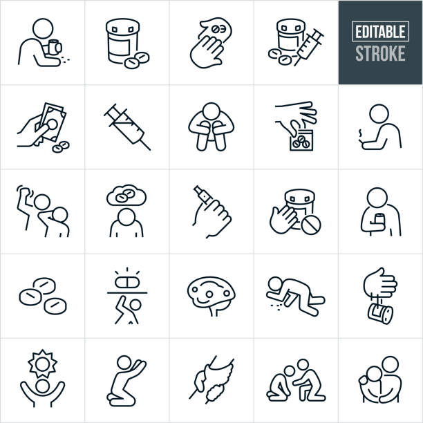 drug abuse and recovery thin line icons - editable stroke - bağımlılık stock illustrations