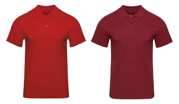 istock Red polo shirt mockup front used as design template. Tee Shirt blank isolated on white 1359384988