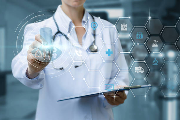 istock Medical worker clicks on the doctor icon . 1359385167