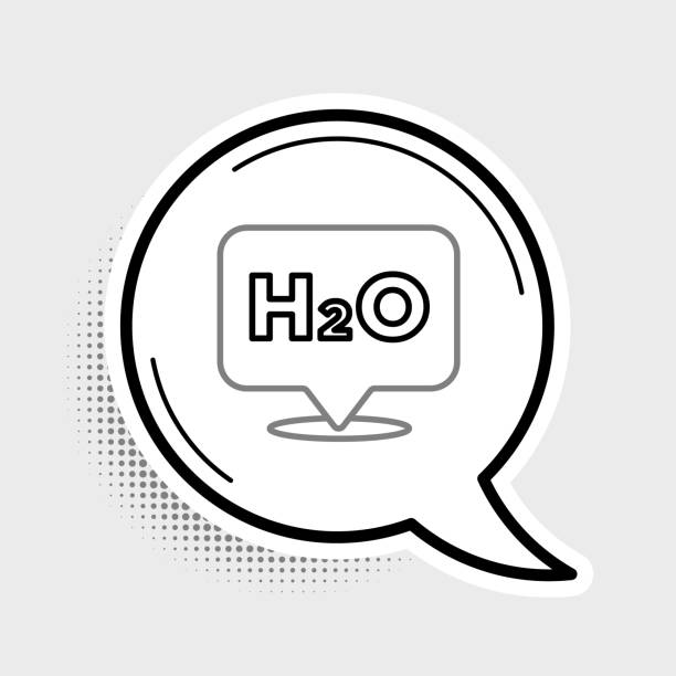 istock Line Chemical formula for water drops H2O shaped icon isolated on grey background. Colorful outline concept. Vector 1359385475