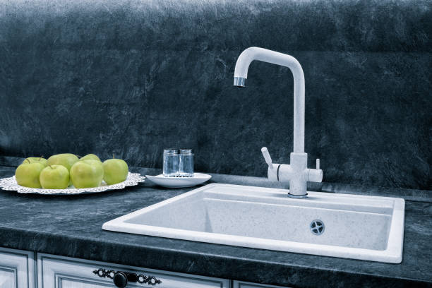 istock Gray kitchen interior with mixer and apples on a platter 1359386381