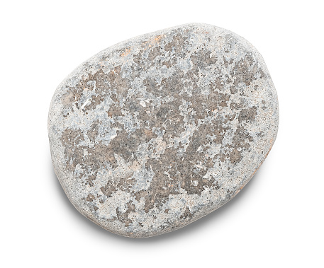 Pebble. Smooth red  sea stone isolated on white background with shadows, clipping path  for isolation without shadows on white