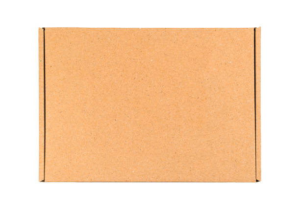 maqueta de caja de cartón marrón aislada sobre un fondo blanco, foto de vista superior - box blank brown white fotografías e imágenes de stock