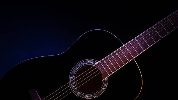 istock black guitar front view close-up. guitar music low-key concept 1359393321