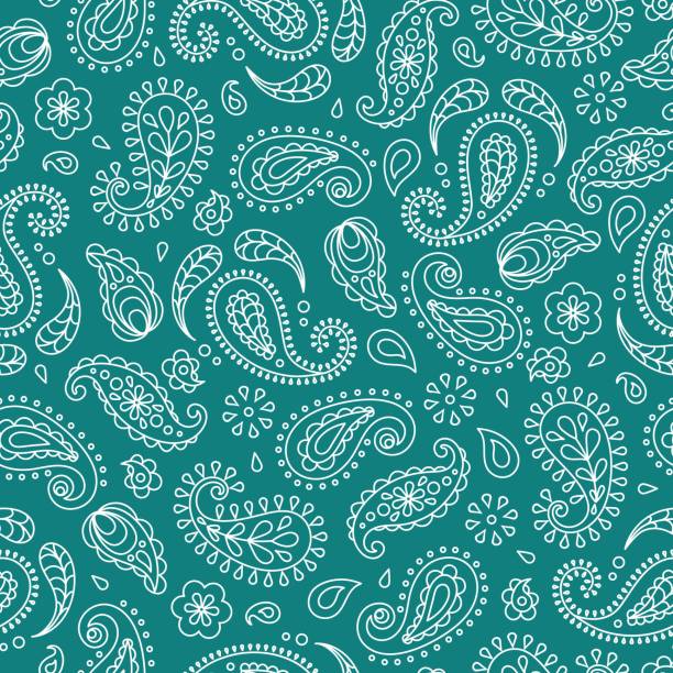 Seamless pattern based on ornament paisley Bandana print. Vector background. Seamless pattern based on ornament paisley Bandana print. Vector background. "nPaisley. Traditional ethnic pattern. Green emerald color paisley pattern stock illustrations