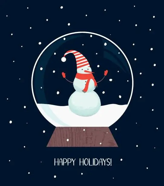 Vector illustration of Christmas snow globe with a snowman