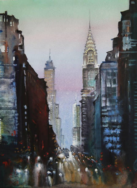 nowojorskie malarstwo akwarelowe - chrysler building stock illustrations