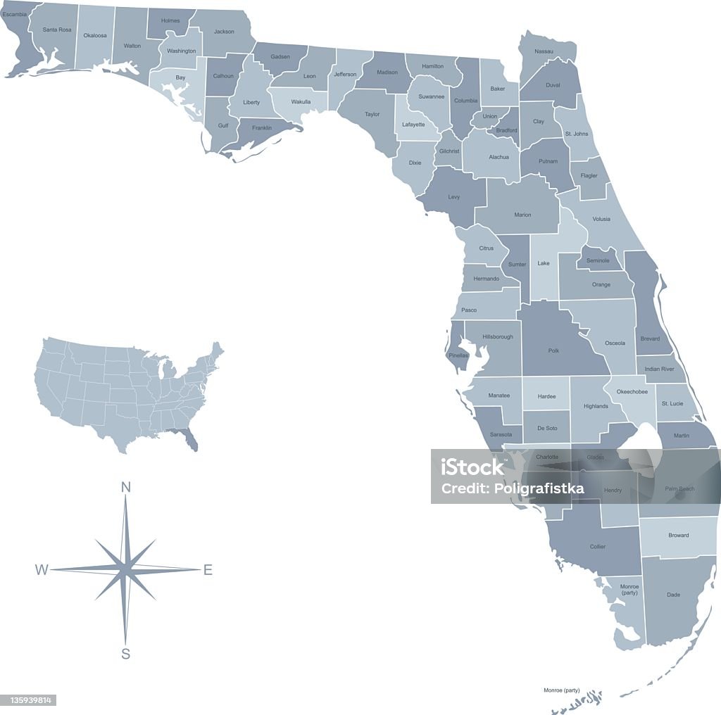 Mapa da Flórida - Vetor de América Central royalty-free