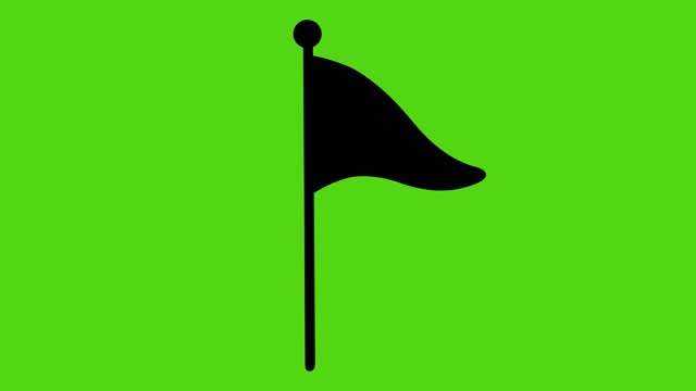 Loop animation of the black silhouette of a pennant with the flag waving