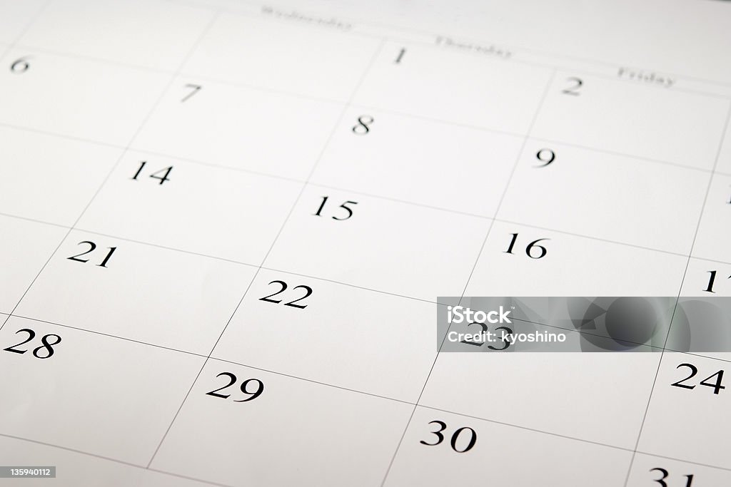 Close-up shot of a blank calendar with calendar date High angle view of a blank calendar with calendar date. Calendar Stock Photo