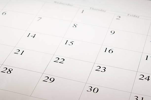 Close-up shot of a blank calendar with calendar date High angle view of a blank calendar with calendar date. week photos stock pictures, royalty-free photos & images