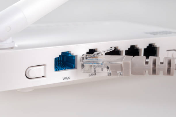 istock Router for wireless Internet, modem, Internet cable connection, LAN connection, Gigabit high-speed, selective 1359401588