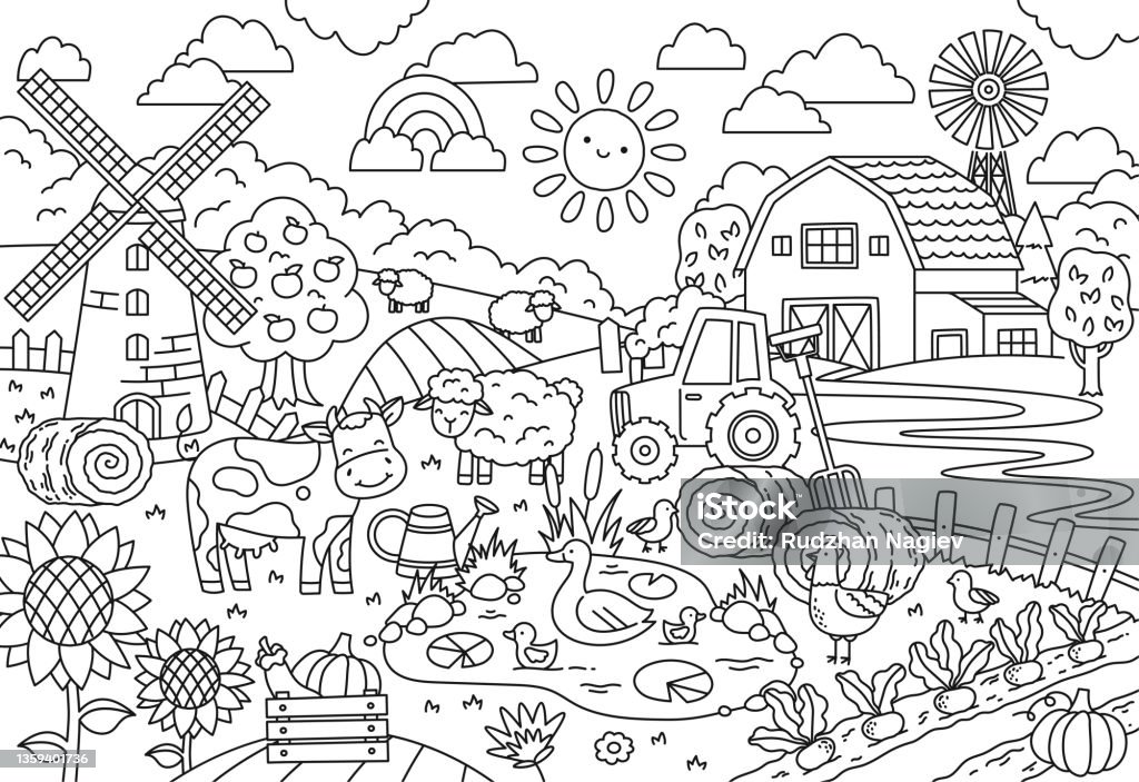 Ilustración de Dibujo Para Colorear De Happy Farm y más Vectores Libres de  Derechos de Colorear - Colorear, Granja, Página de libro para colorear -  Técnica de ilustración - iStock