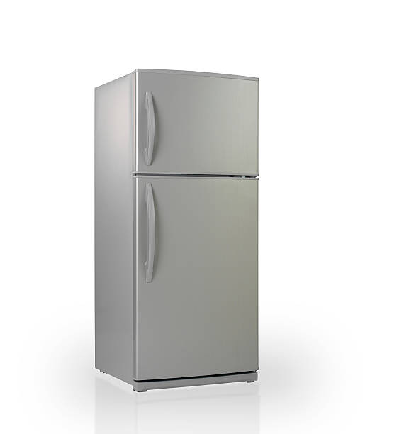 istock Grey steel refrigerator with freezer of on top 135940642