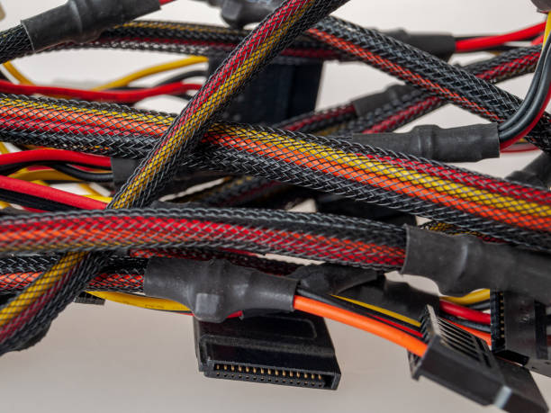 istock Braided electrical wires, power cables, electrical wiring, close-up, selective 1359411347