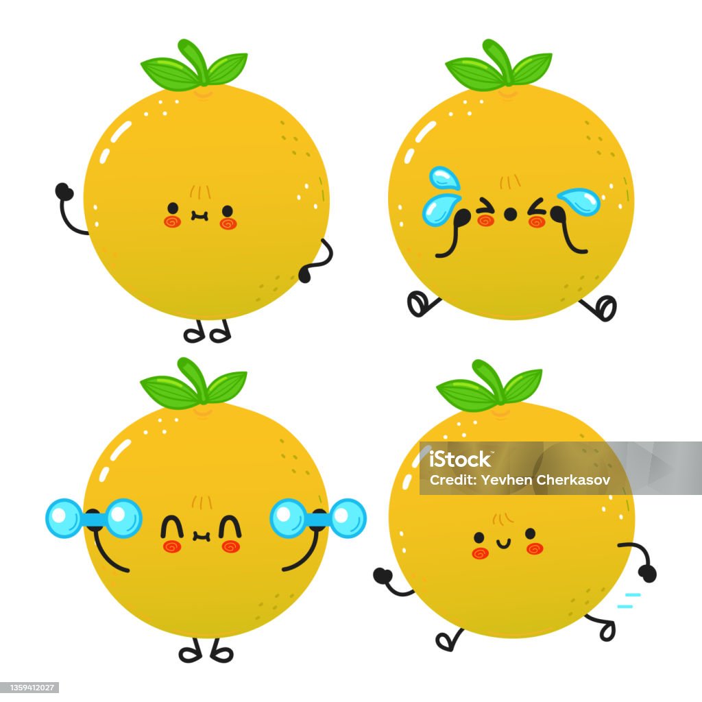 Pamplemousse Animation Drôle Mignon Joyeux Personnages De Pamplemousse Ensemble Vecteurs ...