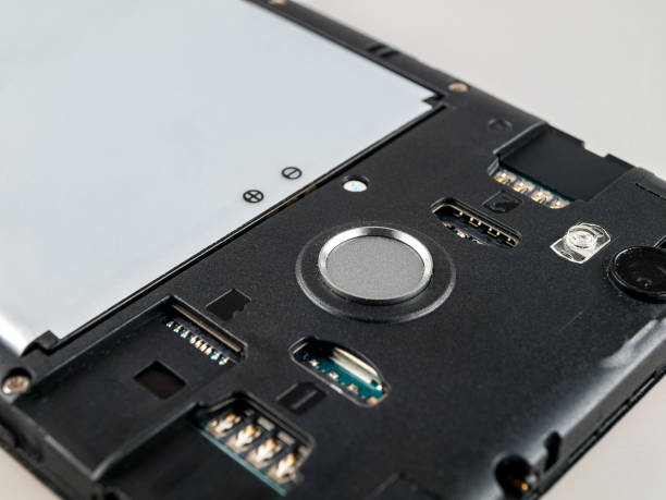 istock Fingerprint sensor in a disassembled smartphone, fingerprint scanner, personal data protection, digital 1359415043