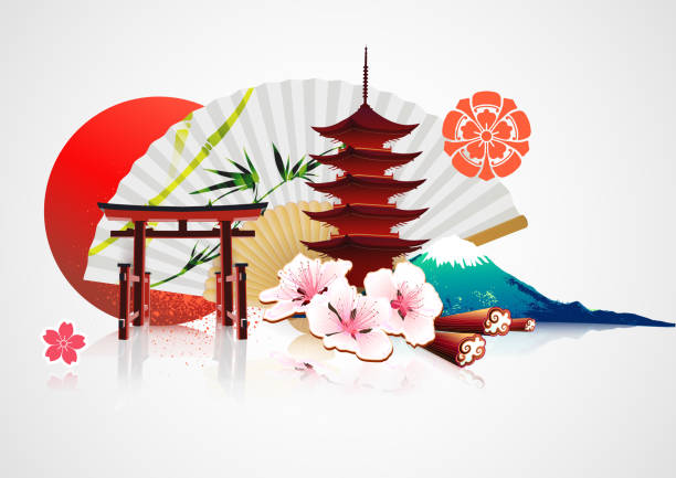 Traditional Japanese background Vector illustration of abstract styled Decorative Traditional Japanese background pagoda stock illustrations