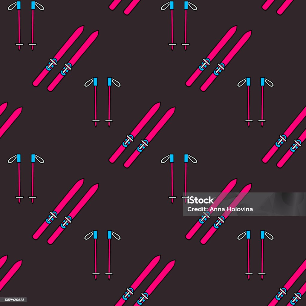 Ski Rails Vector Seamless Vector Illustration With Skis And Ski Poles Winter Sport ...
