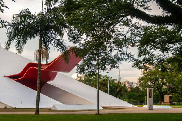 Goiania, Goias, Brazil – June 21, 2025: A detail of the Civic Square in Goiania with the Monument to the Three Races on a cloudy day.