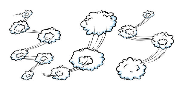 illustrations, cliparts, dessins animés et icônes de effet de vitesse comique avec des nuages. nuages comiques avec des lignes de traînée de mouvement. illustration vectorielle - whoosh