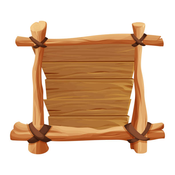 istock Frame from sticks, wooden planks in comic cartoon style isolated on white background. Border, jungle panel textured and detailed. Game asset, menu. Vector illustration 1359426420