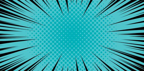 ilustrações, clipart, desenhos animados e ícones de linhas de ação de anime de mangá azul com halftones. pop art retro fundo com raios explosivos de estilo cômico relâmpago, ilustração vetorial. modelo explosivo abstrato com linhas de velocidade - comic book blue speed illustration and painting